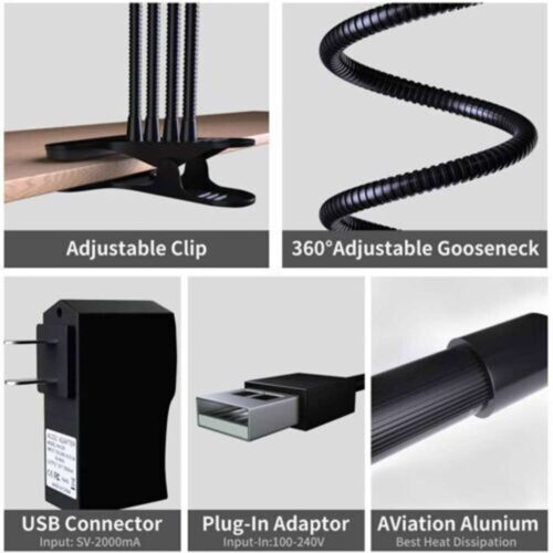 LED grolys lampe med 4 arme og clip 20Watt fulspektrum hvid lys