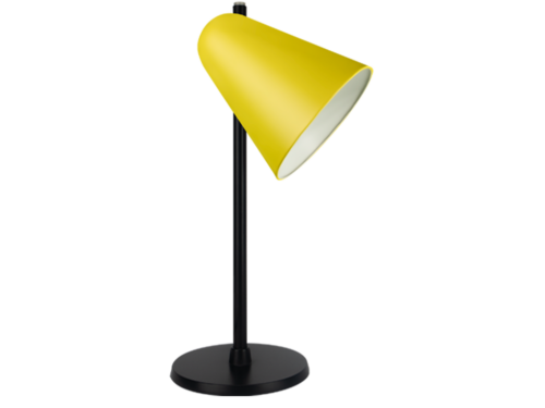 Capelo Sort bordlampe af genbrugsmetal med gul lampeskærm
