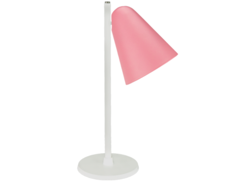 Capelo hvid bordlampe af genbrugsmetal m. rosa skærm