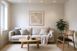 Infällda takspotlights i ett modernt vardagsrum med ljus