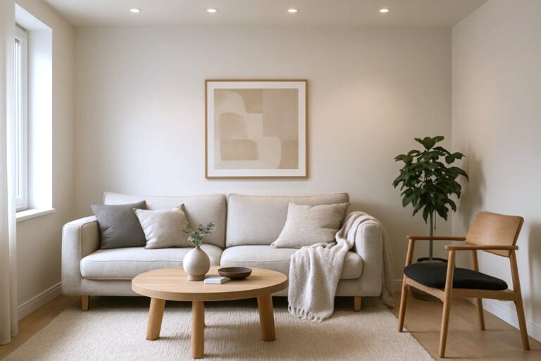 Indbygningsspots i loftet i en moderne stue med lys