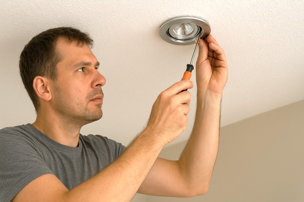 Installation af indbygningsspot i loftet med korrekt værktøj