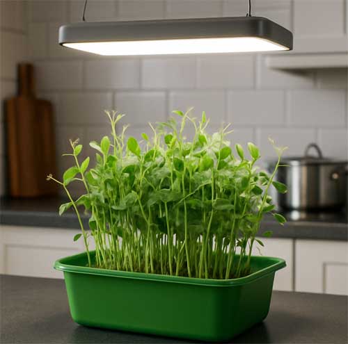 Ærteskud i bakke under grolys