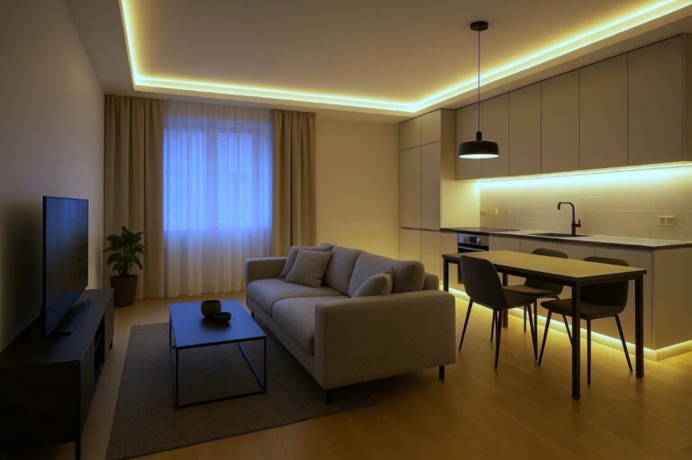 LED strips indendørs i stue og køkken