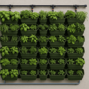 Hydroponisk plantevæg med 56 plantepotter