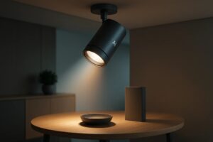 AI Spotlight i moderna miljöer - intelligent ljus som anpassar sig automatiskt för optimal belysning.