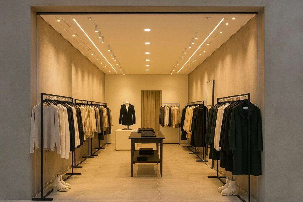 LED butiksbelysning i indgangsparti i tøjbutik