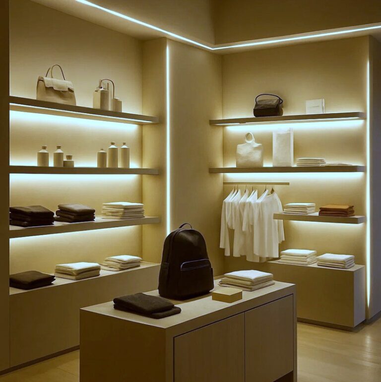 Butiksbelysning led med LED strips fremhæver produkter og skaber indbydende atmosfære i butik