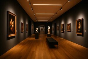 Modernt museigalleri med LED-belysning från Sunflux för att framhäva konstverk och skapa atmosfär