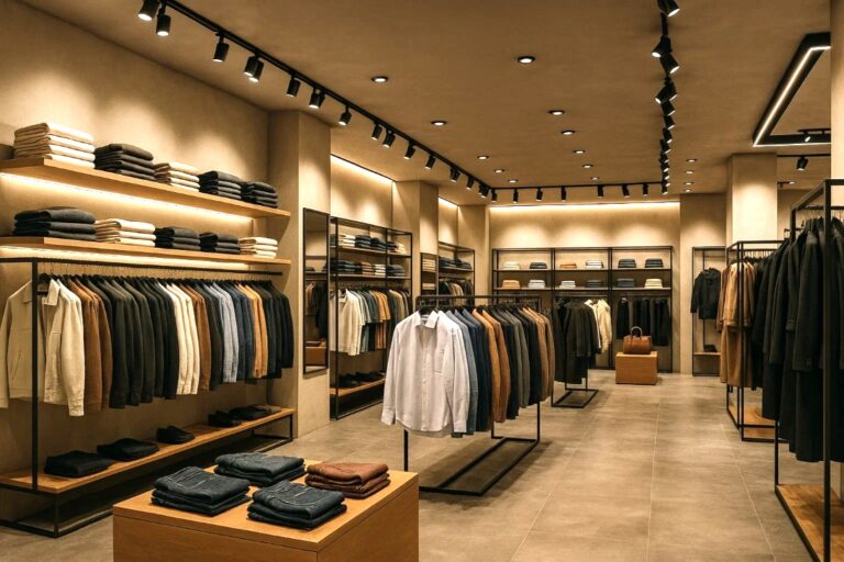 Butiksbelysning i moderne detailbutik med LED lys og spotlights