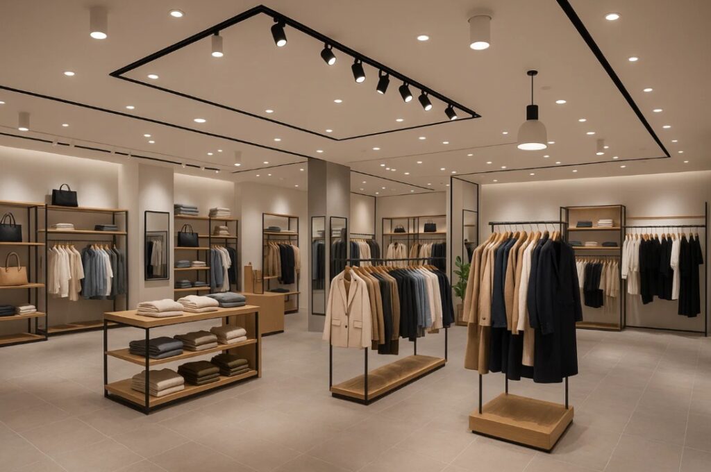 Inspirerende butiksbelysning i moderne detailbutik med LED og spotlights