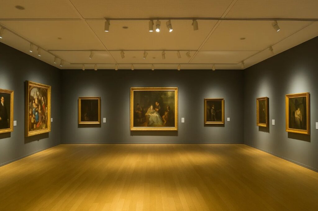 SMK med fleksible LED-spotlights, der fremhæver kunstværker.