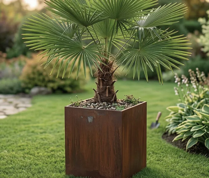 Plantekumme i 3 mm rustent stål, 40 × 40 × 60 cm