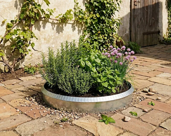 Rundt högbädd i galvaniserat stål, höjd 26 cm (med snigelkant)