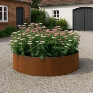 Rundt højbed i 5 mm cortenstål, højde 40 cm