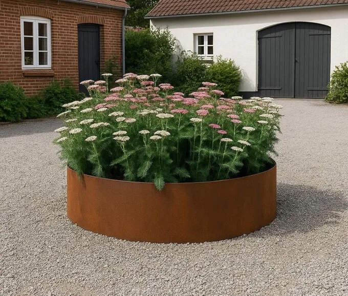 Rundt højbed i 5 mm cortenstål, højde 40 cm