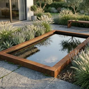 Spejlbassin 5 mm corten stål med kant, 120x60x10