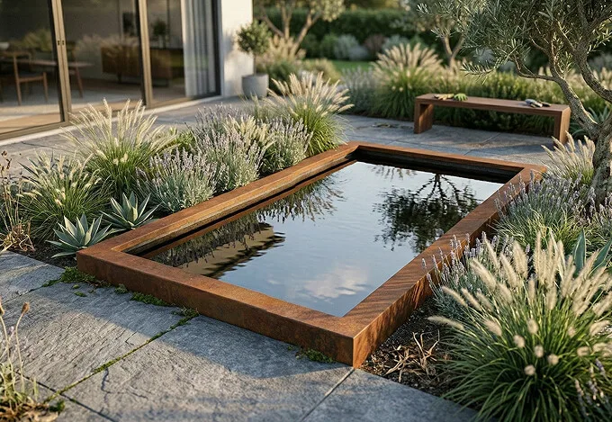 Spejlbassin 5 mm corten stål med kant, 120x60x10