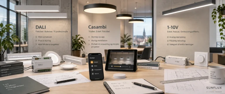 DALI, Casambi och 1–10 V-belysningsstyrning inom inredning