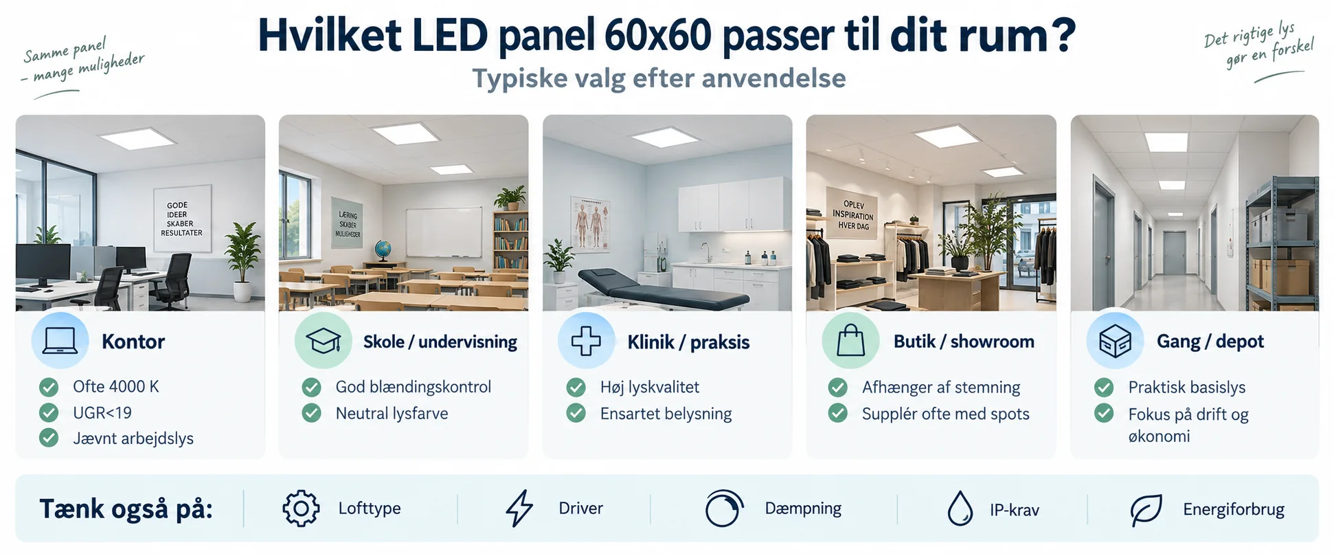 Guide til LED paneler i forskellige rum