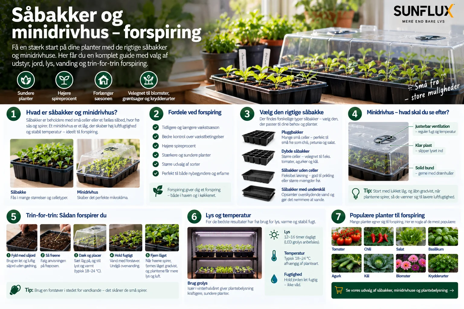 Guide til forspiring af planter i såbakker og minidrivhus