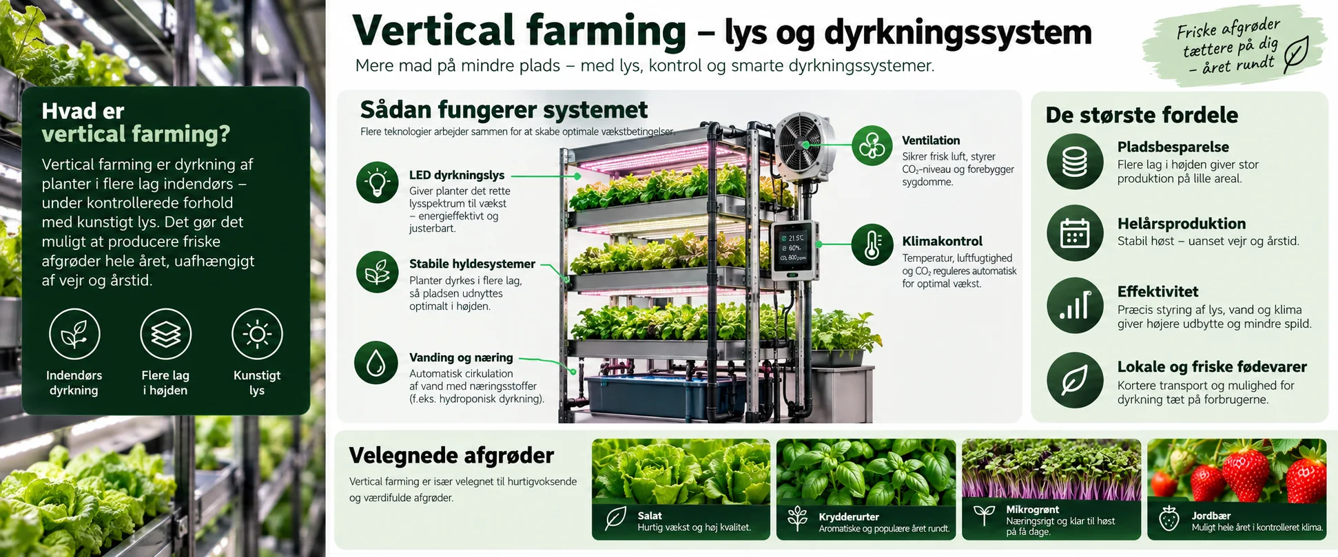 Illustration av belysning och odlingssystem för vertikal odling