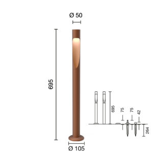 Flindt Garden Pullert Lang 3000K Anker u/adapter, Corten