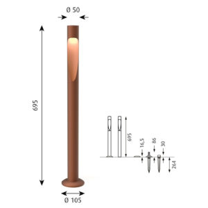 Flindt Garden Pullert Lang 3000K Fodplade u/adapter, Corten