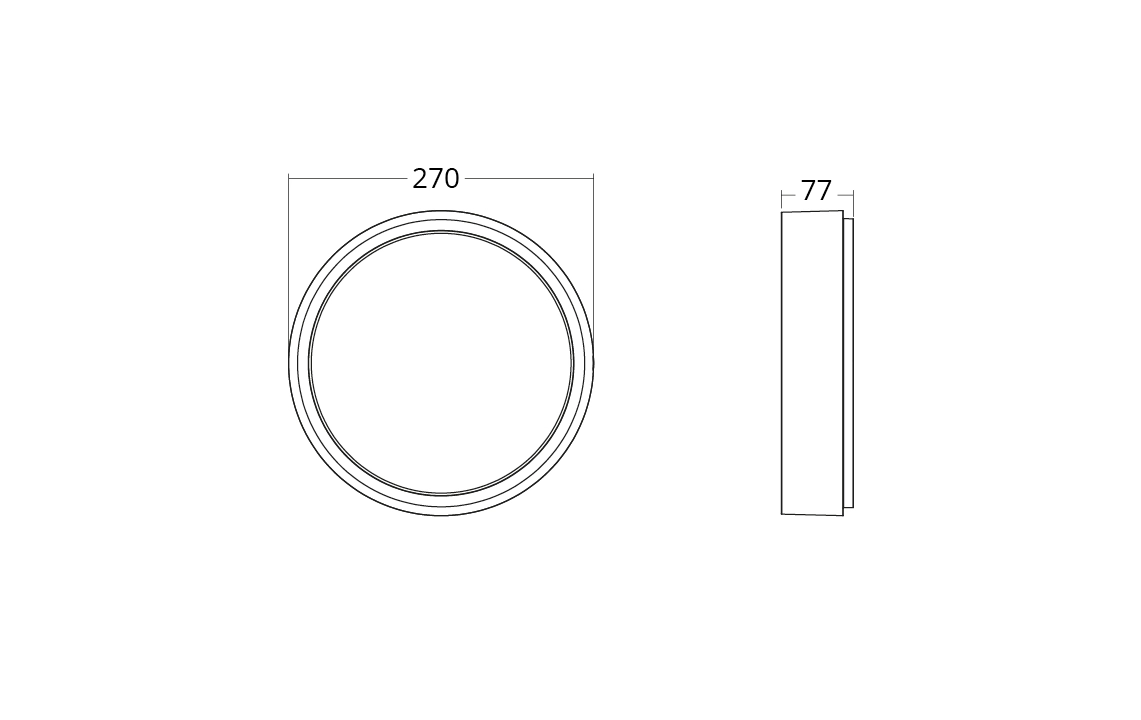 SG Frame Round grafit, måttritning Ø270 × 77 mm, artikelnummer 605061