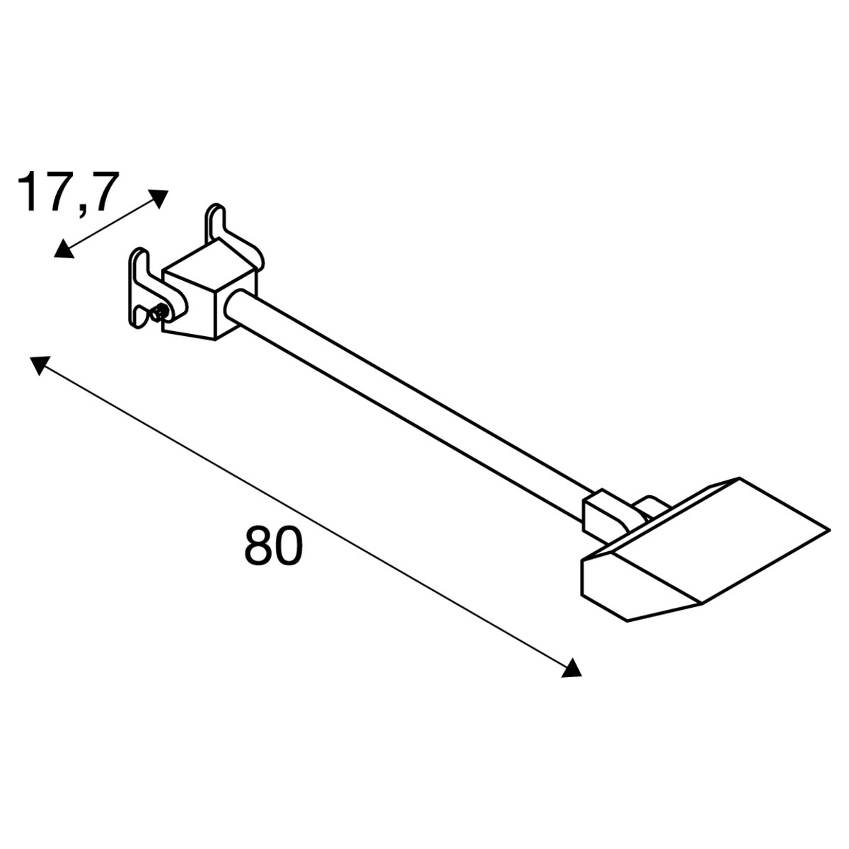 SLV TODAY PRO sort 1000880 til skiltebelysning, original producenttegning, højde 232 mm, bredde 177 mm, samlet armlængde 666 mm